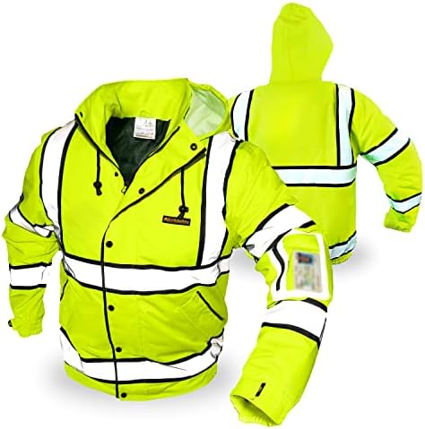 Kwiksafety - Шарлот, NC - Безбедност на јакна на бомбаши во маршал [ID Pocket & Dollable Hood] Класа 3 PPE ANSI Тестирана OSHA во согласност