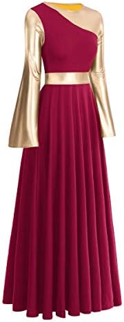 Ибаком литургиски пофалби танцувачки поклони долг фустан за жени металик златна боја блок лабава вклопена во целосна должина црква танцувачка