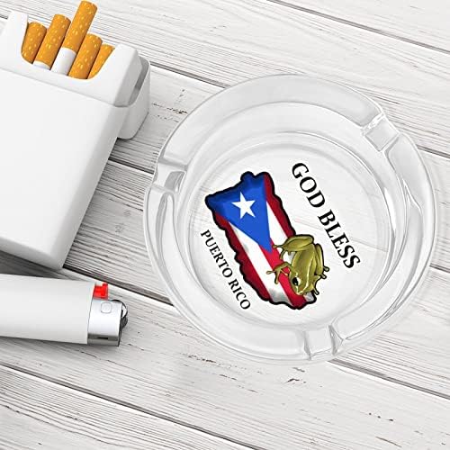 Бог да го благослови Порто Рико стаклен пепелник за цигари околу лентата за пепел, преносен држач за пепел, за затворено на отворено