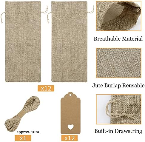 FASOTY 12 Парчиња Burlap Вино Кеси &засилувач; Многу од 24 3, 5x5 Инчен Burlap Кеси Со Врвка Подарок Кеси