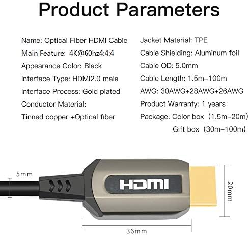 Jeirdus 33ft AOC HDMI Оптички Кабел Ултра HDR HDMI2. 0b 18 Gbps, Поддршка 4K60HZ ARC HDR10 HDCP2. 2, Долби Визија, Светлосна Брзина Тенок и Флексибилен