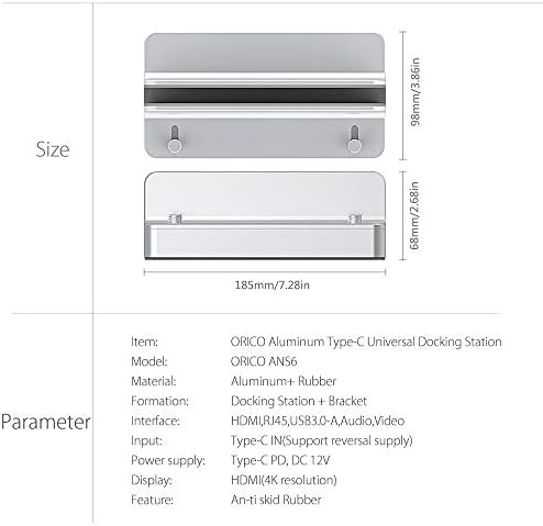 UXZDX USB C Hub со прилагодлив држач за држач тип C до USB3.0 RJ45 PD Dock-док HDM-компатибилен адаптер Сплитер за додатоци за компјутер