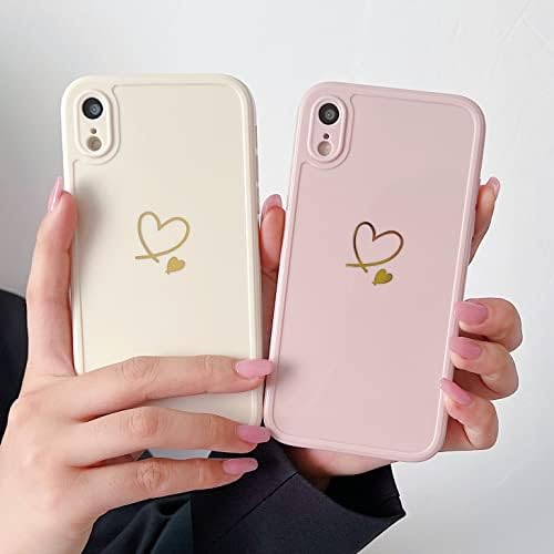 Hjwkjus компатибилен со iPhone XR случај за жени девојки, симпатична heartубовна срцева шема сјајно меко тенок tpu заштитен браник