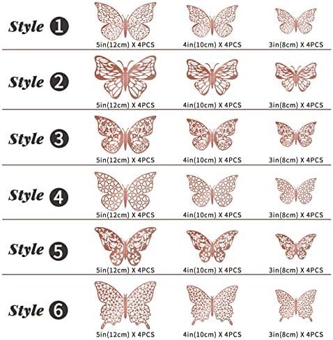 3д Ѕидни Налепници За Пеперутки-72 ПАРЧИЊА 3 Големини 6 Стилови Украси Од Пеперутка Од Розово Злато-Украси За Роденден На Пеперутка