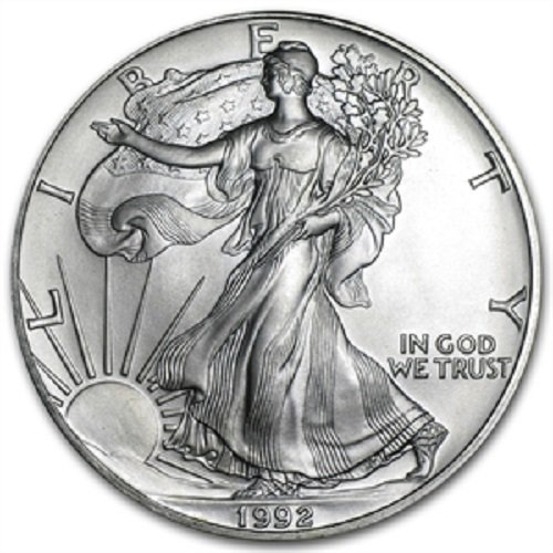1992-1 Унца Американски Сребрен Орел Превозот .999 Парична Казна Сребро со нашиот Сертификат За Автентичност Долар Нециркулирани Нас Нане