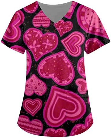 Валентин кошули за жени летни врвови графички маички плус големина y2k облека удобна обична модна печати со кратки ракави со кратки ракави V-вратот на лабави врвови ?