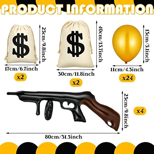 Шапи 32 Парчиња Реквизити За Пиштоли На Надувување Платно Торбичка За Пари Комплет Црни И Златни Балони Украси За Забави од