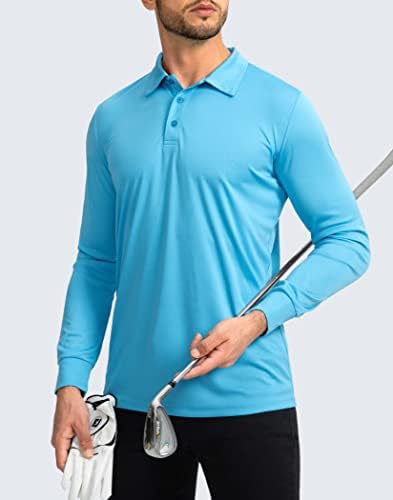 Машка поло маица со долги ракави голф кошули со лесни UPF 50+ заштита од сонце Кул кошули за мажи работат на риболов на отворено