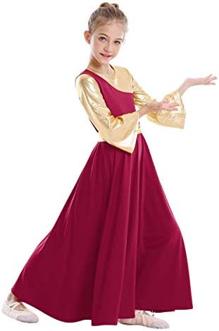 Ибаком пофалби танцови фустани за девојчиња металик злато литургиски лирски танцувачки облеки во целосна должина црковно обожавање