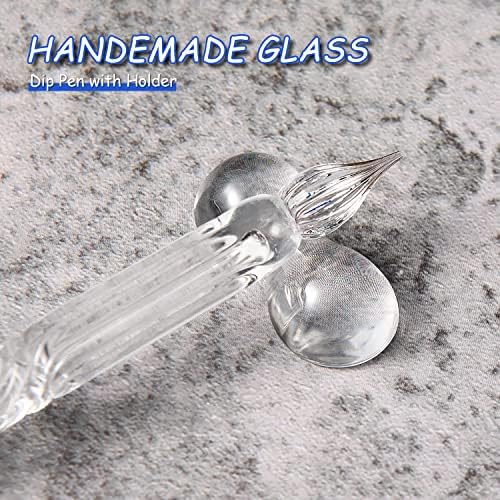 Сет за стакло со мастило, рачно изработено стакло стакло натопување со додаток за со соништа, уметнички кристал натопено пенкало со комплет