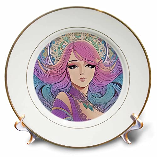 3drose Art Nouveau Woman. Волшебна млада девојка со виолетова коса шарм - плочи