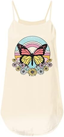 Тинејџерски Девојки Градиент Пеперутка Графички Врвови Блузи За Вратот На Бродот Кошули Лизгање Без Ракави Врвови ЗА Ремени За Шпагети 9М