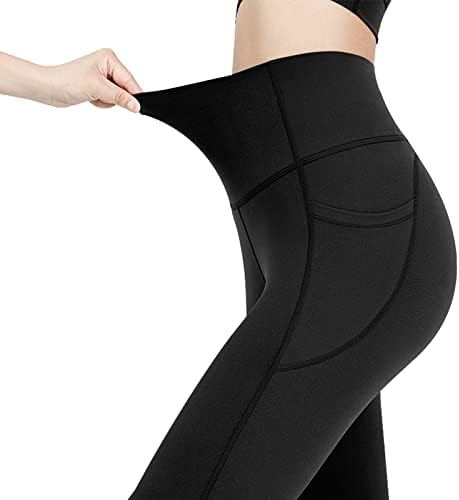 KKB женски високи половини на половината на јога со странични џебови, панталони за спортско вежбање во стомакот, атлетски панталони за трчање