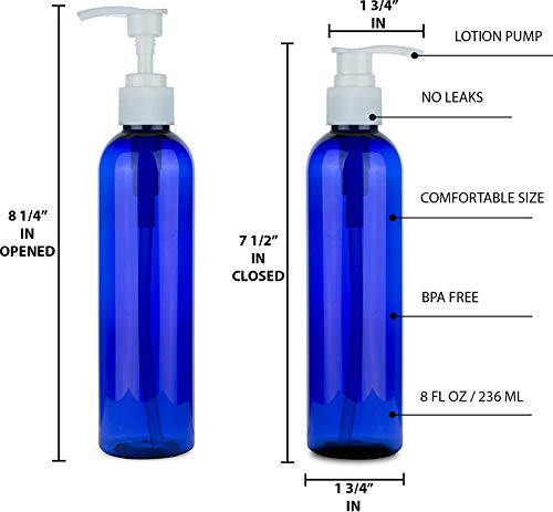 Brightfrom празни шишиња со пумпа за лосион, пластични сапуни без полнење од 8 мл БПА, Pete1 кобалт-сино, одлично за-сапун, шампон, лосиони, течен сапун за тело, креми и масло ?