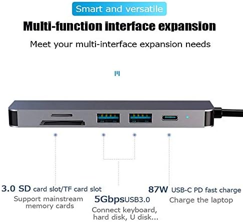 LMMDDP USB HUB C Адаптер 6 во 1 USB C ДО USB 3.0-Компатибилен ПРИСТАНИШТЕ USB-C Тип C 3.0 Сплитер