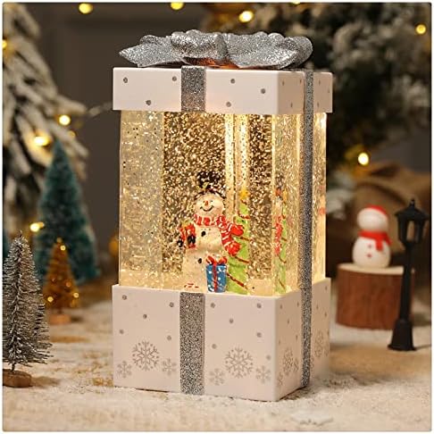 Јееи Божиќ Снежен глобус, бокс -музички фенер, LED вода фенер со новогодишна елка, Дедо Мраз и снежен човек, Божиќни украси