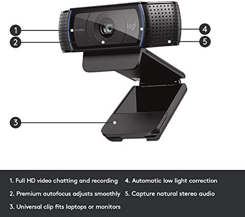 Logitech HD Pro Веб Камера C920, Видео Повик И Снимање Со Широк Екран, 1080p Камера, Десктоп Или Лаптоп Веб Камера