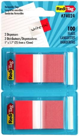 Знамиња на Скокачки Страници Со реди-Ознака, 2 Диспензери по Пакување, Вкупно 100 Знамиња, 1 х 1,7 Инчи, Црвено, 1-Пакување