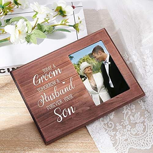 FingerInspire 4x6 инчи слика рамка за свадбена рамка за слика за родители од младоженец кафеава рамка за фотографии со фотографии