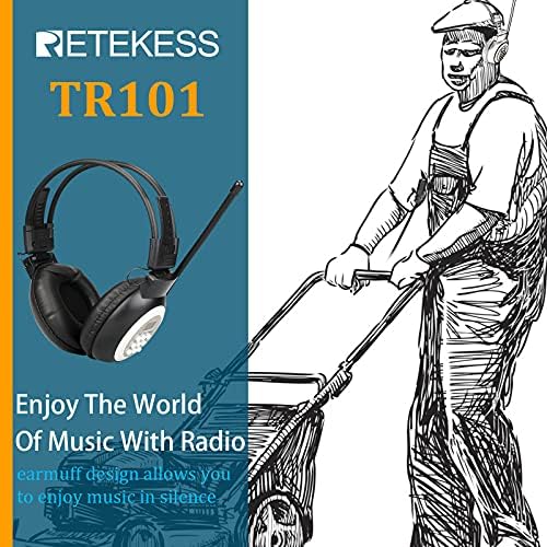 RETEKESS TR101 FM радио слушалки, слушалки за косење, дигитално безжично радио за косење, одење, возење, напојување од батерија АА