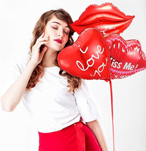 26 парчиња балони со црвени усни срцеви балони поставени балони со срцеви црвени и бели усни бакнеж во облик на балони со фолија за Денот на вineубените, предлози, бра?