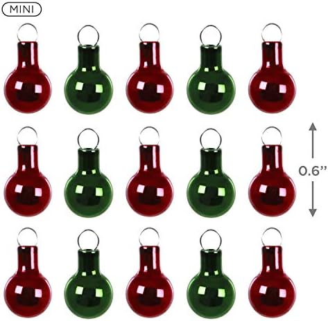 Hallmark Hearsake Cristom Ornaments 2020, мини црвени и зелени стаклени топки, сет од 15, мини празнични стаклени топки