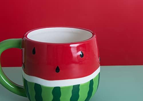 Будењебранови Рачно Насликани Керамички Чаши За Чај со смешни Дизајни во Форма на Лубеница За Жени, Слатки Зелени Чаши За Патување