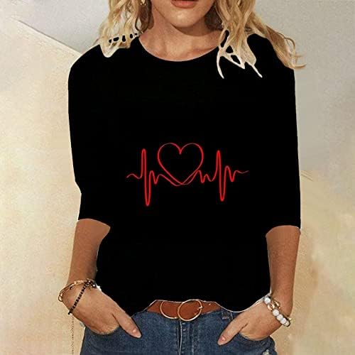 Iius Valentines Day Долг ракав маички со женски усни печати o вратот џемпер лабава маички врвови на пулвер празник трендовски