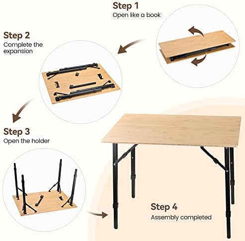 Wuromise табела за кампување, бамбус на отворено преклопување кампетал со торба за носење, прилагодлива табела на плажа на височина за затворен, отворен, пешачење, пикн