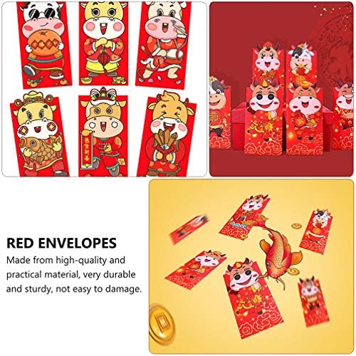 ПРЕТИЗУМ Кинески Подарок 12 парчиња Кинеска Нова Година Црвени Пликови 2021 Хороскопски ВОЛ Нова Година Среќни Пари Пакети Кинески Црвени Пакети Хонг Бао Подарок Пар