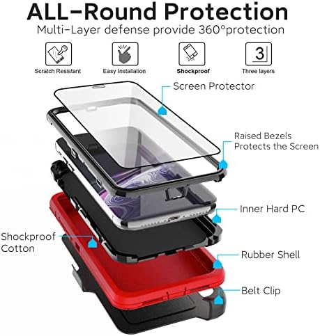 Danhon Дизајн За Iphone XR Случај со 2 Заштитник На Екранот Тешка Заштитна Кутија, 360 Степен Ремен Клип Футрола Kickstand, Шокпроф Капка