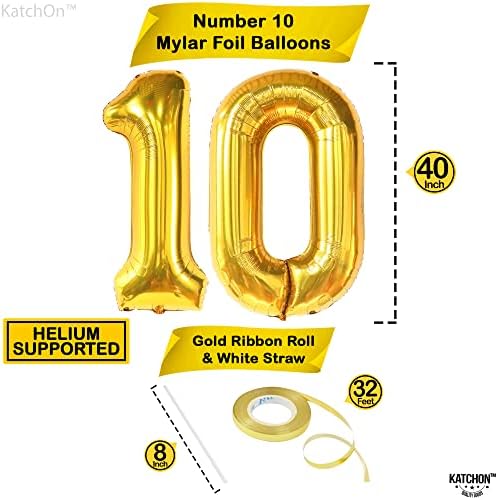 Катчон, Златен Број Од 10 Балони-Добивка, 40 Инчи | Број 10 Балон за Украси за 10-ти Роденден За Момчиња | Златен Десет Балон за Украси за 10-ти