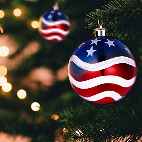 12 парчиња Ден на независност на топката украс, starsвезди и ленти украси за новогодишна елка Четврто јули украси Патриотски виси топки,