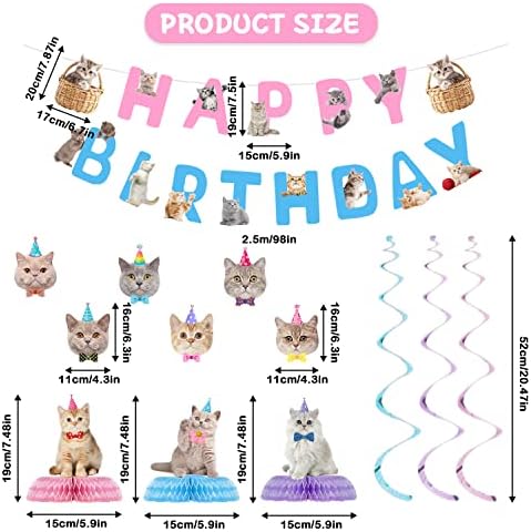 16 Парчиња Материјали За Роденденски Забави За Мачки, Украси За Забави За Мачки, Украси За Роденденски Забави За Мачиња Вклучуваат 1 Банер За