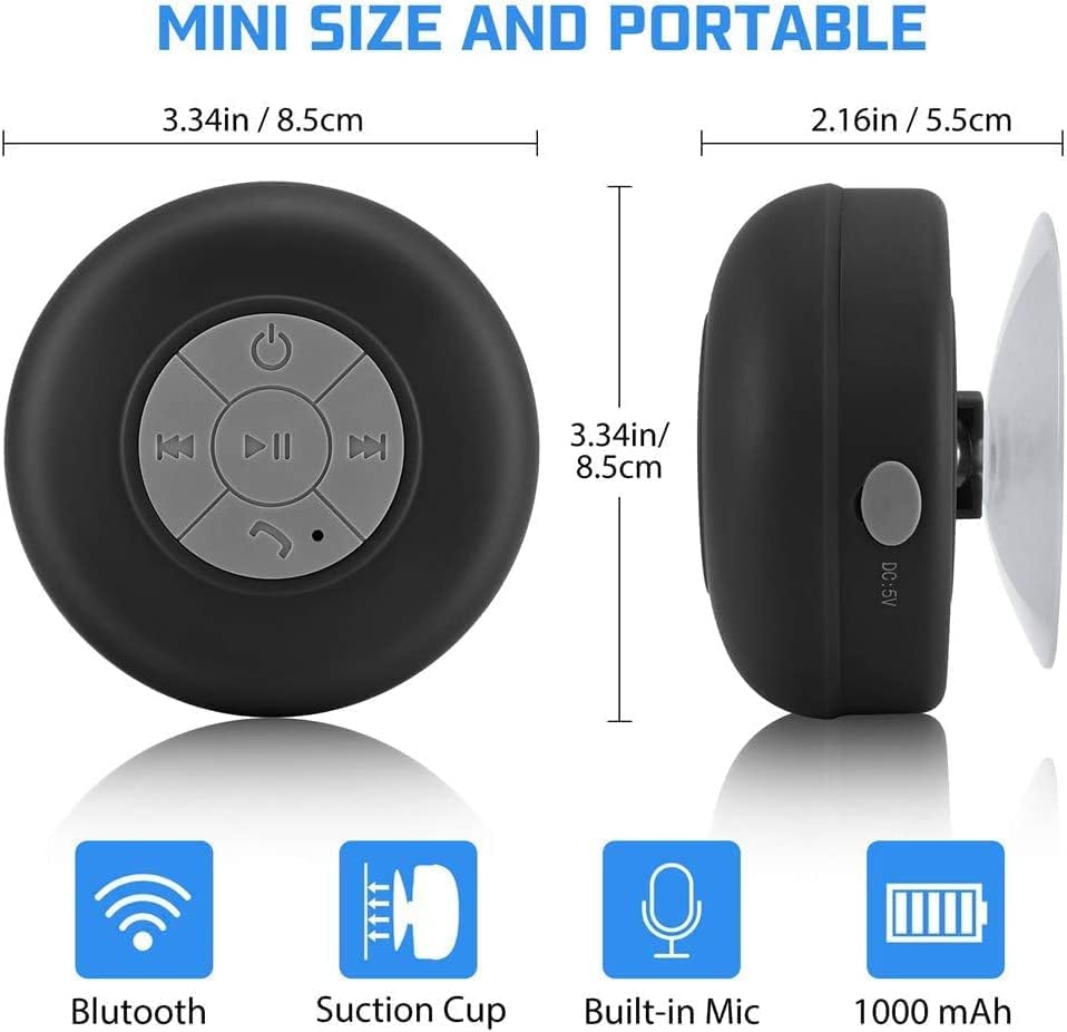 Bluetooth Туш Звучник Водоотпорен-Безжичен Пренослив Звучник Без Раце Со Вграден Микрофон, 4 часа Време За Играње, Контролни Копчиња и Посветена Вшмукувачка Чаша за Бањ