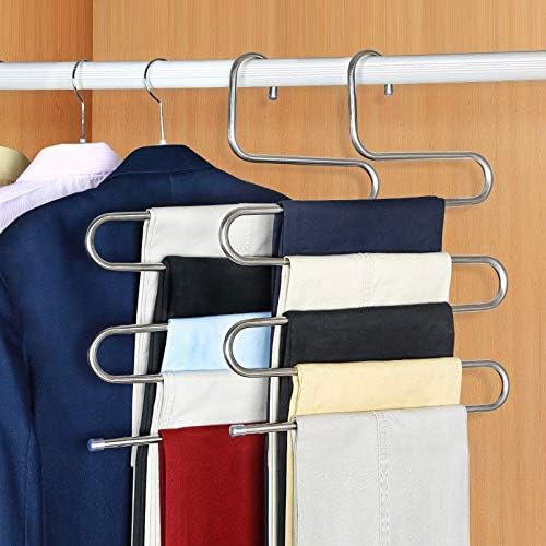 Стандардни закачалки на Knokr, 5 слоја од облеката од не'рѓосувачки челик, закачалки за облик на панталони за складирање на облека за складирање на облека за складирањ