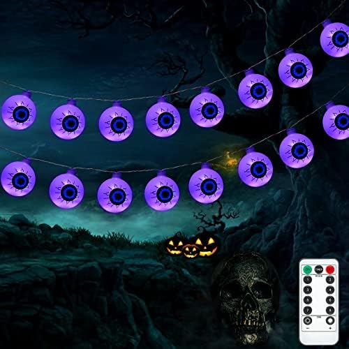 Светла за Ноќта на вештерките, 30 LED светла за очен на Ноќта на вештерките со далечински управувач и 8 режими на осветлување Ноќта на