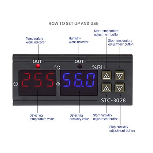 Контролер на дигитална температура, STC-3028 Дигитален дисплеј Мерач на температура и контролер на влажност, терморегулатор, дигитален контролер