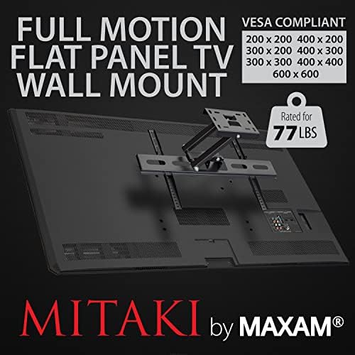 Maxam Full Motion Wallид за монтирање ТВ-држач- со 75x75, 100x100, 200x200 VESA Wallид Монтајт ТВ заграда- максимална тежина од 77 lb,