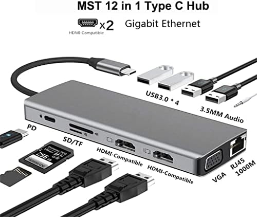ZLXDP 12 ВО 1 USB C Hub Тип C Адаптер НА 4K VGA RJ45 LAN Ethernet SD/TF Центар 3.5 MM AUX 12 Порта