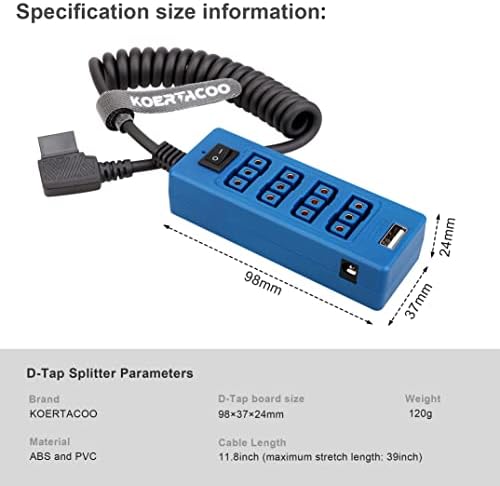 Адаптерот за сплитер на моќност на Coertacoo D-Tap Meal To-Tap D-Tap со 4V/12V/USB излезна порта за батерија V-Mont/Gold Mount, DSLR/ARRI RED камери, LED видео светло, монитор, BMPCC 4K/6K, итн.