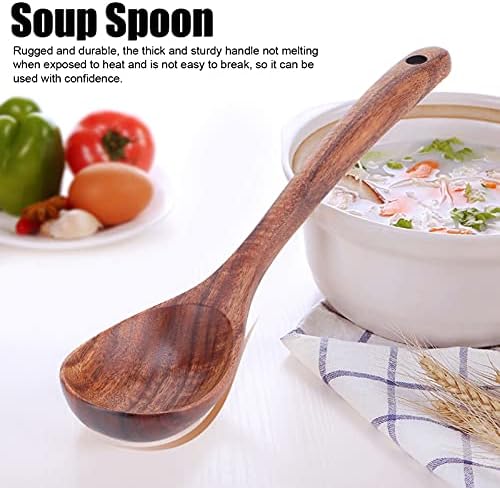Лажица од тиково супа со долга рачка, лажица за домаќинства, прибор за кујнски прибор, мешање лажица за готвење печење за печење каша
