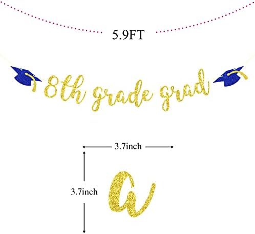 Златен сјај од 8 -то одделение за банер, Класа од 2023 година Конграти Град декор, декорации за забави за дипломирање осмо одделение