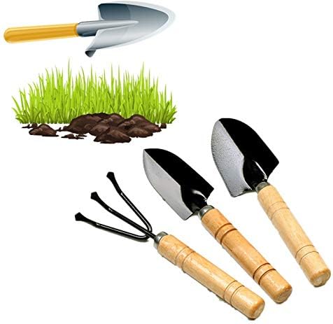 Делови за алатки 3 ПАРЧИЊА Мини Растенија Градинарски Градинарски Алат Поставени Со Дрвена Рачка Алатка Гребло Лопата-ЦН