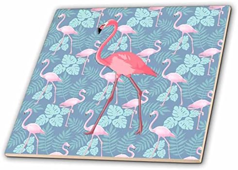 3dRose прилично розова фламинго со тропски фламинго шема позадина. - Плочки