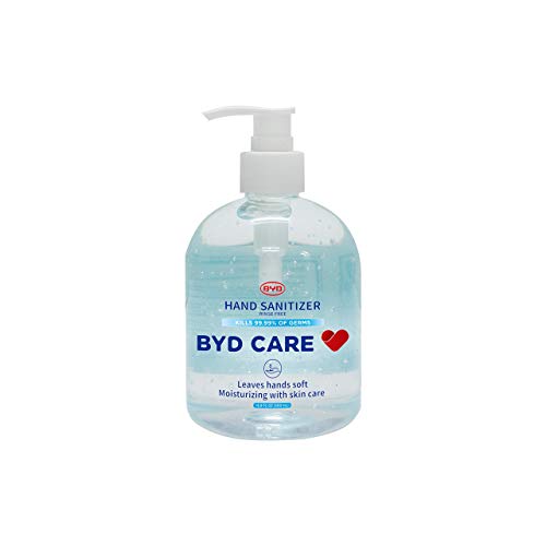 Sanitizer за рака за нега на BYD со пакет со вредност од 500 мл, кутија од 4, 72% етил алкохол, исплакнете го бесплатно гел за освежување