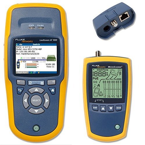 Fluke Networks LRAT-1000 Linkrunner на Tester Tester Bopper Ethernet и MS2-100 Microscanner2 VDV и мрежен кабелски тестер пакет