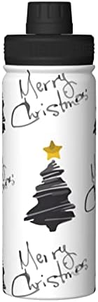 Вода шише Doodle-Christmas-Tree-Merry-Xmas 18 мл вакуум од не'рѓосувачки челик изолирана широка колба со искривен капак