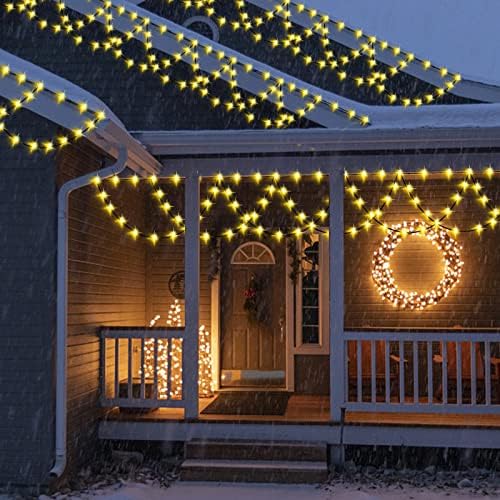 Божиќни светла на отворено украси 380LED 34ft полу-рунда низа светла, Божиќни светла затворено со 8 режими и приклучок за проширување на покривот,