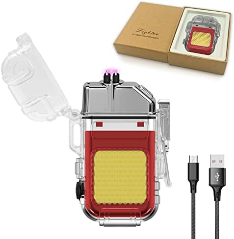 Yozwoo Electric Lighter Fellerge USB C, двојна лак полесна со светлина на пајажина, IP56 водоотпорна плазма запалка за кампување на отворено, транспарентно тело кул полесни подароци з